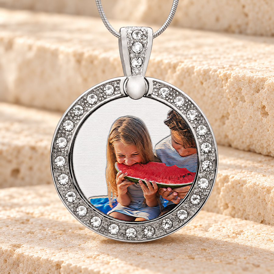 Gem Circle Color Photo Engraved Stainless Keepsake