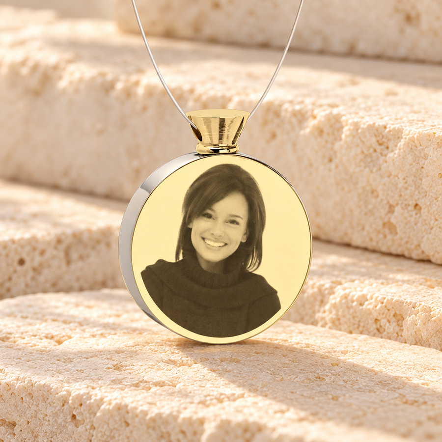 Round Gold Plated Picture Engraved Ash Guardian