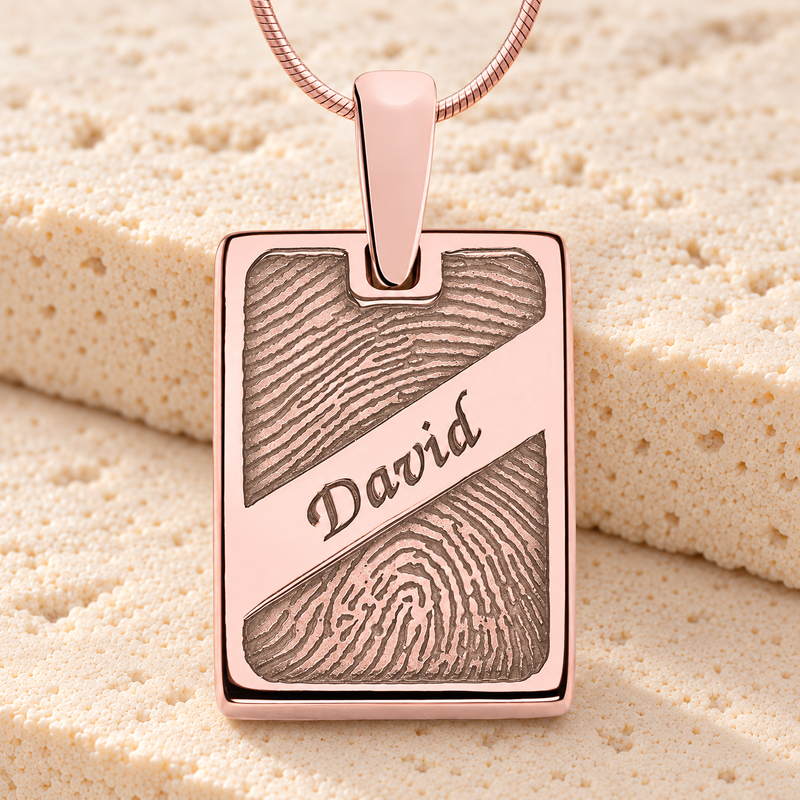 Rose Gold Plated Sterling Silver Memorial Rectangle Fingerprint Necklace
