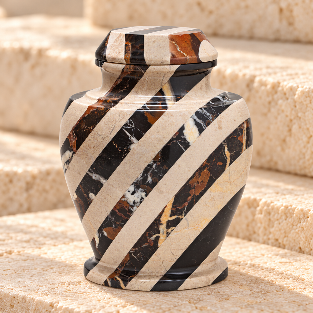 Beige Striped Cremation Urn — main — evr8042