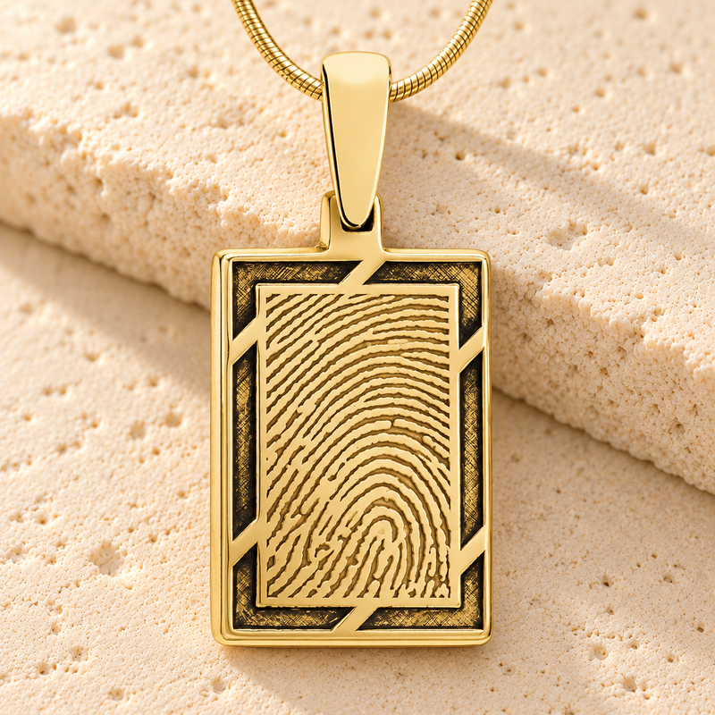 Gold Plated Framed Rectangle Fingerprint Necklace