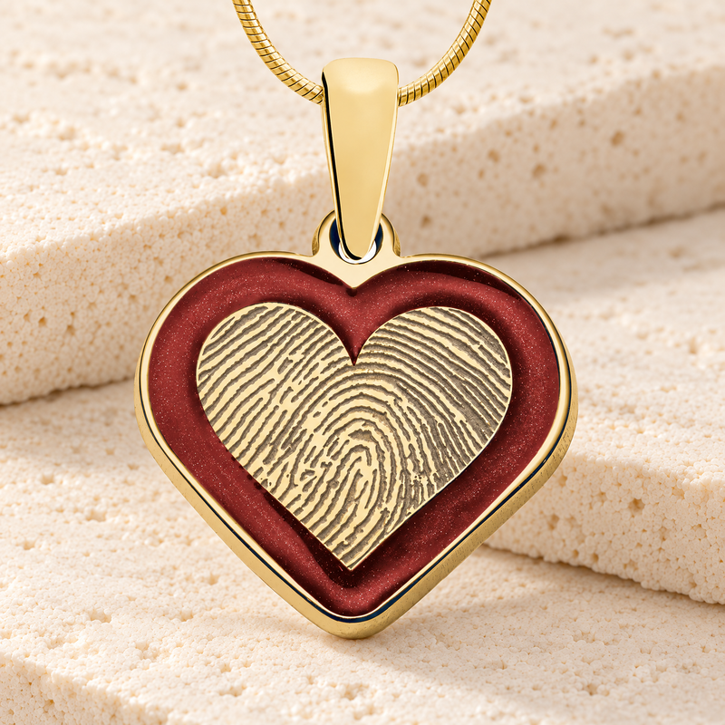 Gold Plated Sterling Silver Color Me Red Heart Fingerprint Necklace