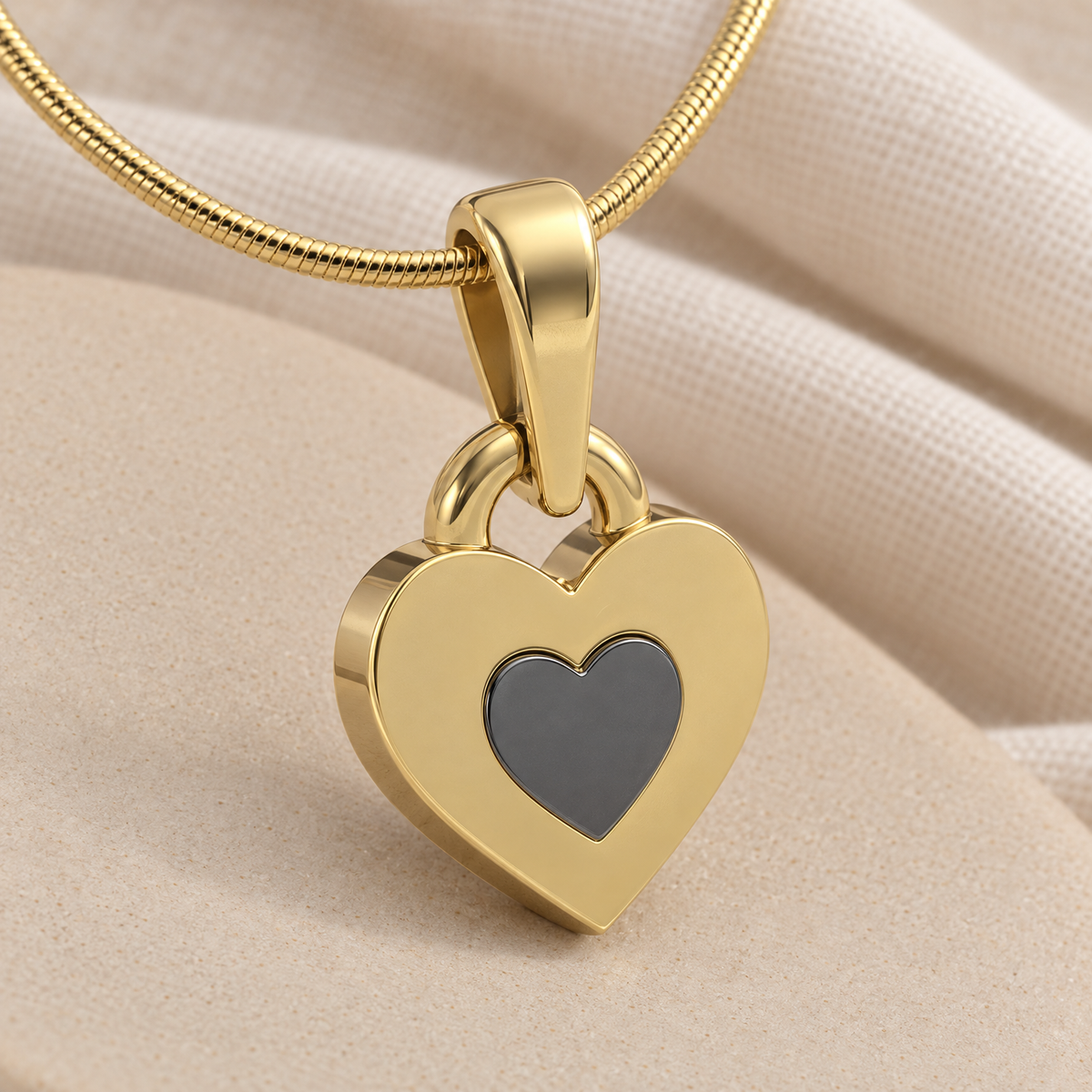 Solid 14K Gold with Black Sterling Duplicity Heart Forever Sealed Memorial Jewelry — alternate view — evr20036kgblfs