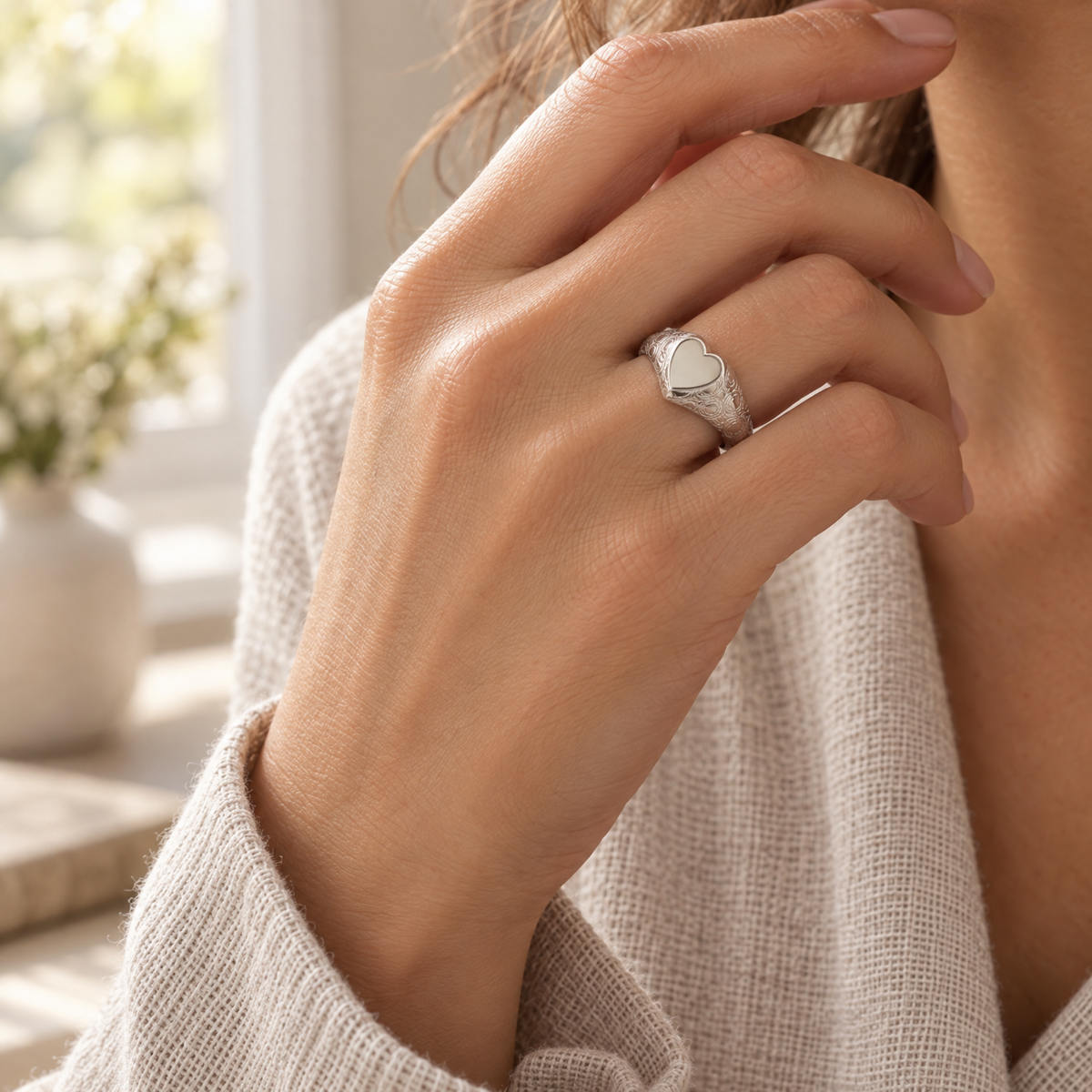 Sterling Silver Signet with Pattern Forever Sealed Memorial Ring — lifestyle — evr20041fs