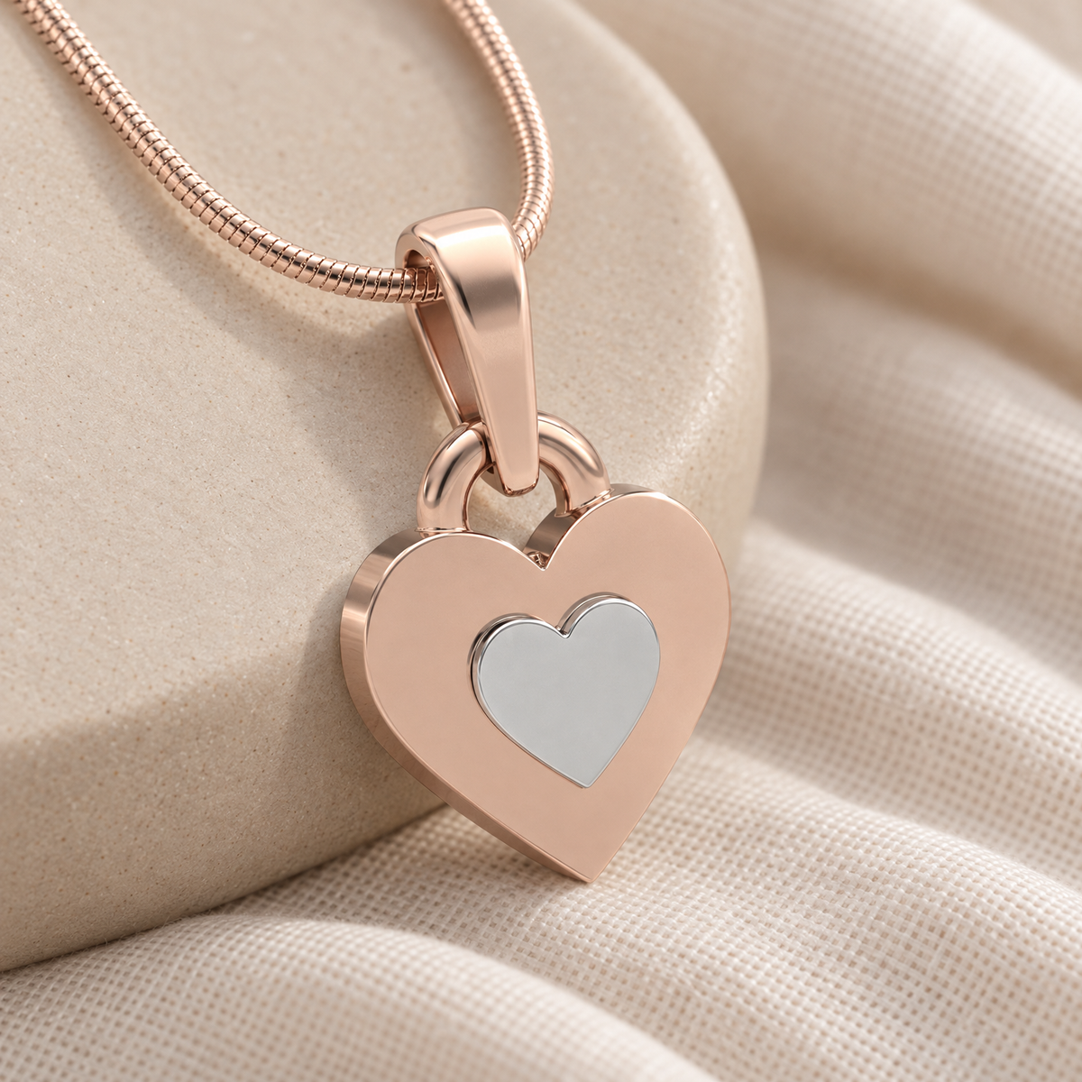 Solid 14K Rose Gold with Sterling Duplicity Heart Forever Sealed Memorial Jewelry — alternate view — evr20036krgsfs
