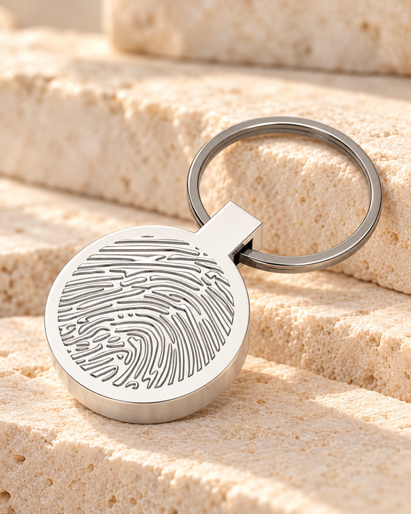 Sterling Silver Fingerprint Cast Forever Sealed Memorial Keychain