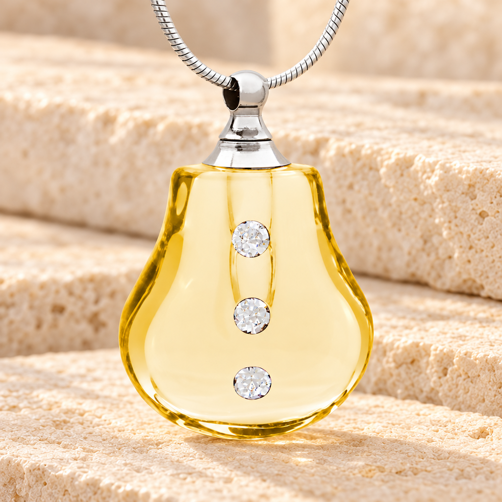 Glass Locket Yellow Trickle Remembrance Pendant — main — evr2063