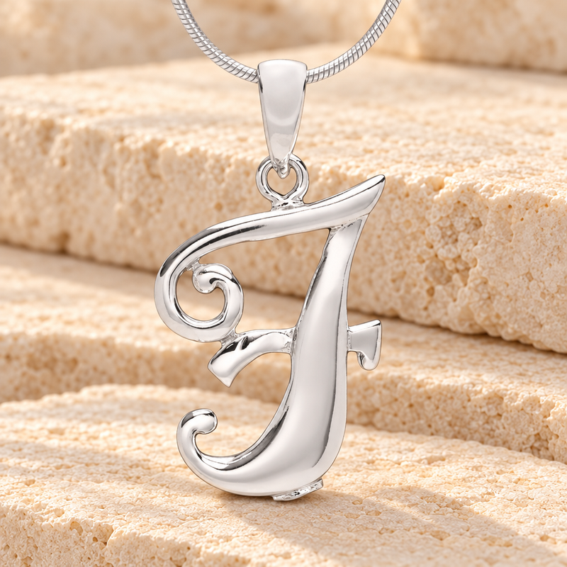 Silver "F" Initial Cremation Jewelry