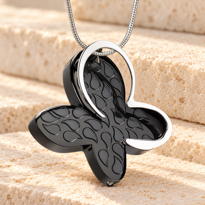 Black Wakeful Butterfly Urn Pendant