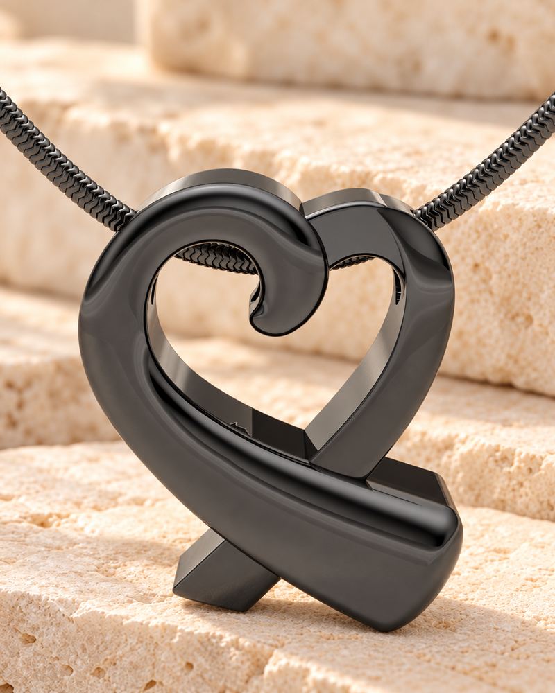 Black Plated Folded Heart Forever Sealed Memorial Jewelry