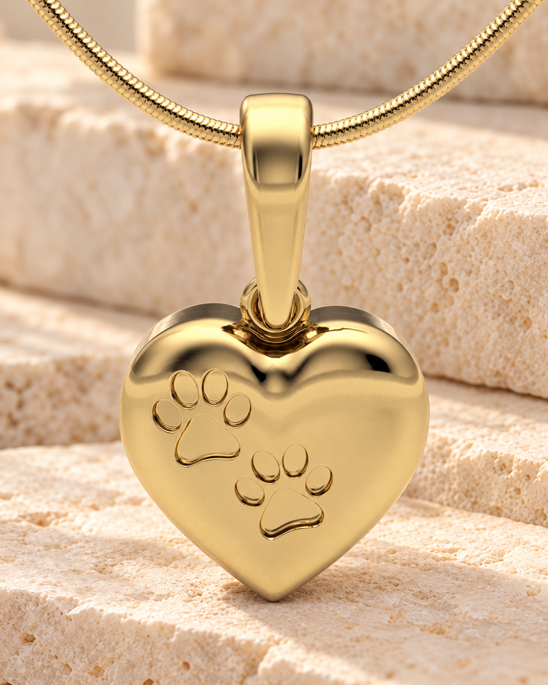 Gold Plated Paws Heart Forever Sealed Memorial Jewelry