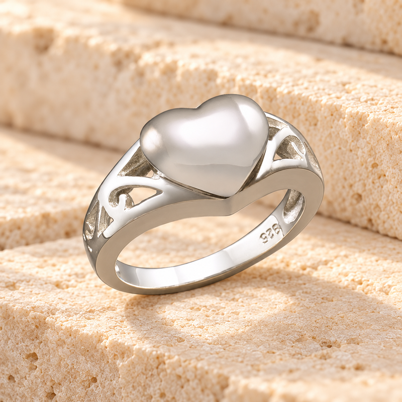 Women's Silver Caring Heart Ring Jewelry Urn