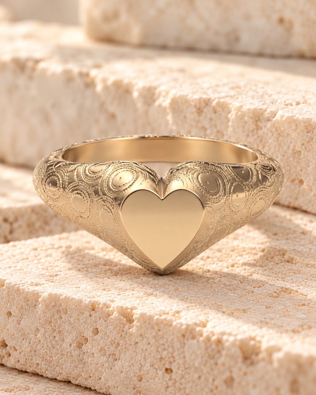 Solid 14K Gold Signet with Pattern Forever Sealed Memorial Ring — main — evr20041kgfs