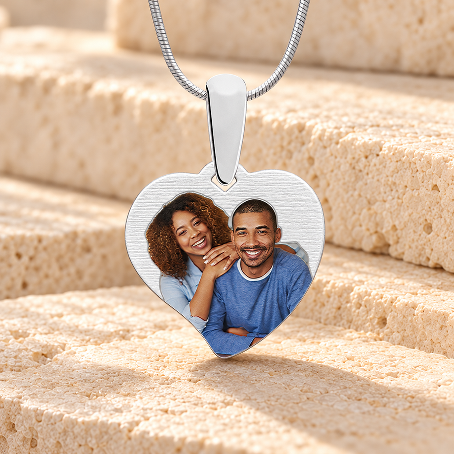 Silver Breezy Heart Color Photo Pendant