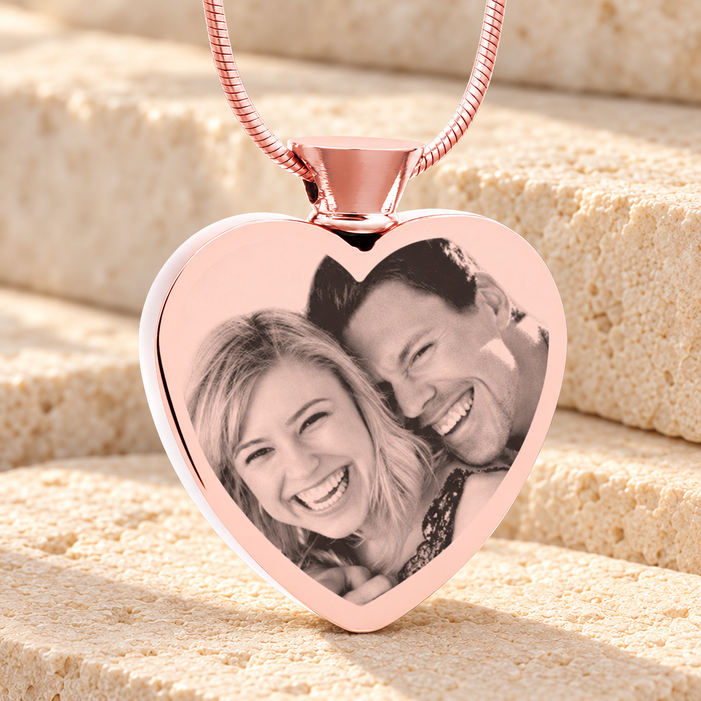 Heart Rose Gold Plated Picture Engraved Ash Pendant — main — evr6556rg