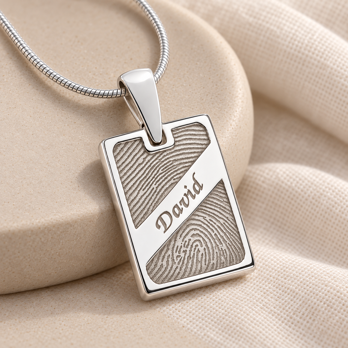 Sterling Silver Memorial Rectangle Fingerprint Necklace — alternate view — evr4834s