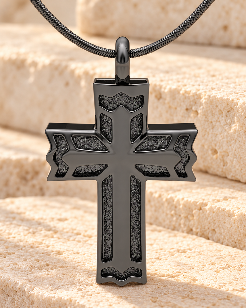 Black Plated Rosedale Cross Forever Sealed Keepsake Urn Jewelry