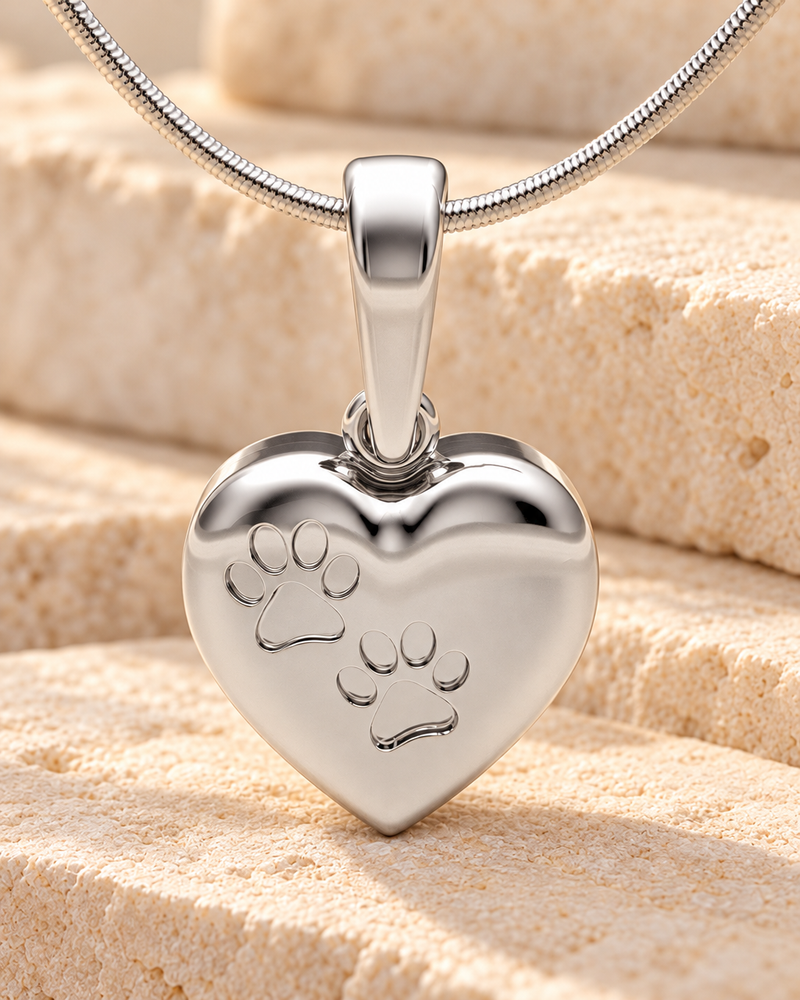 Sterling Silver Paws Heart Forever Sealed Memorial Jewelry