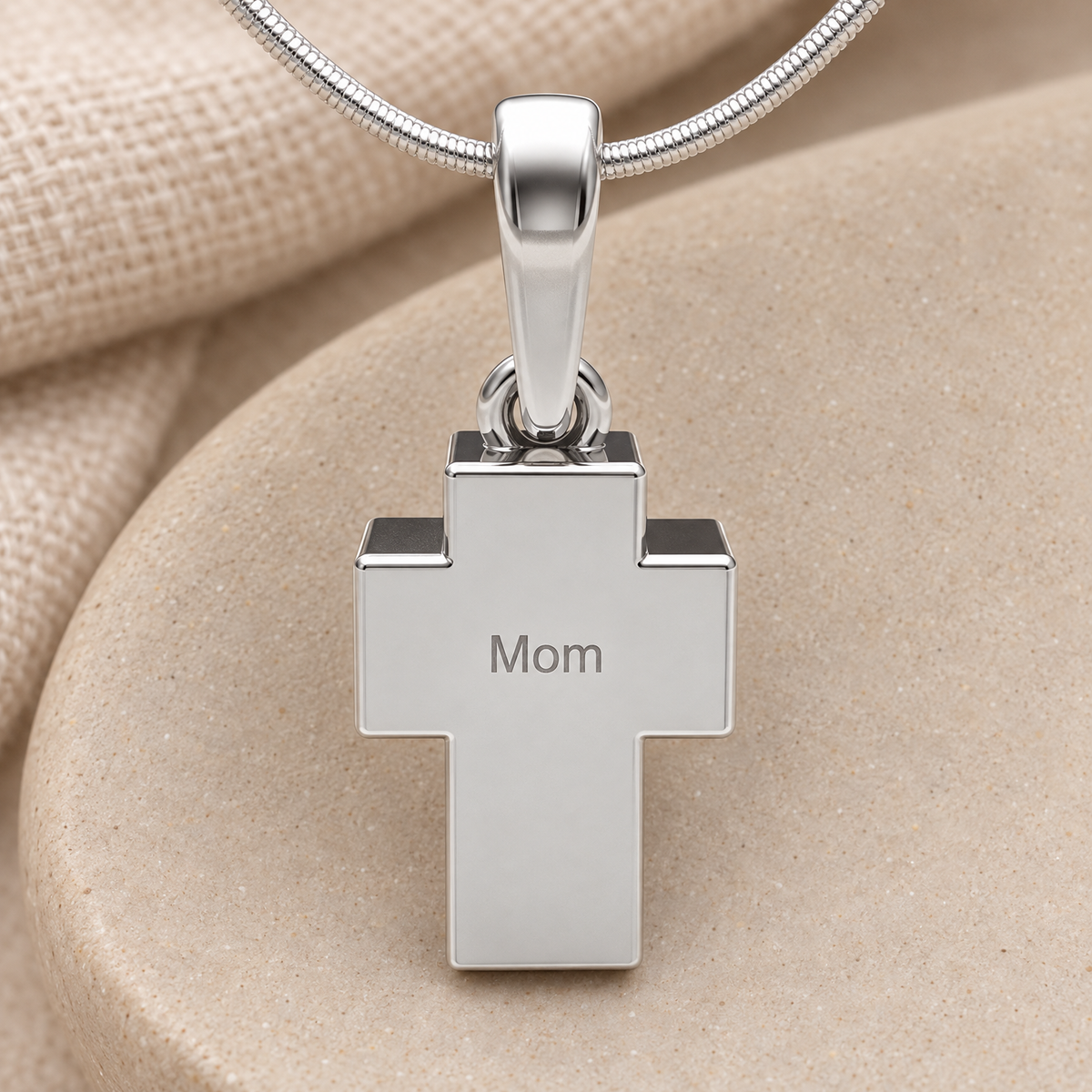 Sterling Silver Faithful Cross Forever Sealed Cremation Jewelry — rear engraving — evr6452ssfs