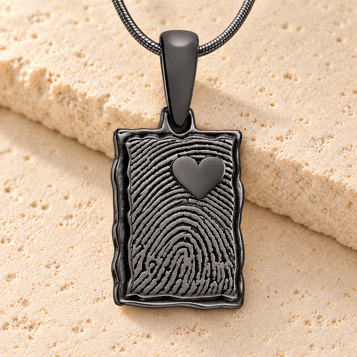 Black Plated Loved Rectangle Fingerprint Necklace — main — evr4712bl