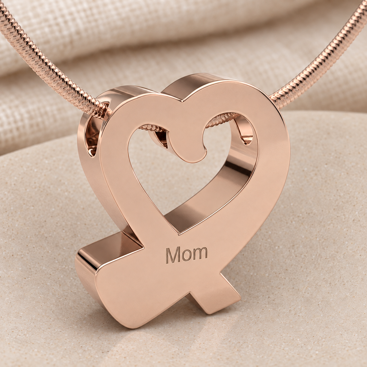 Rose Gold Plated Folded Heart Forever Sealed Memorial Jewelry — rear engraving — evr6181rgfs
