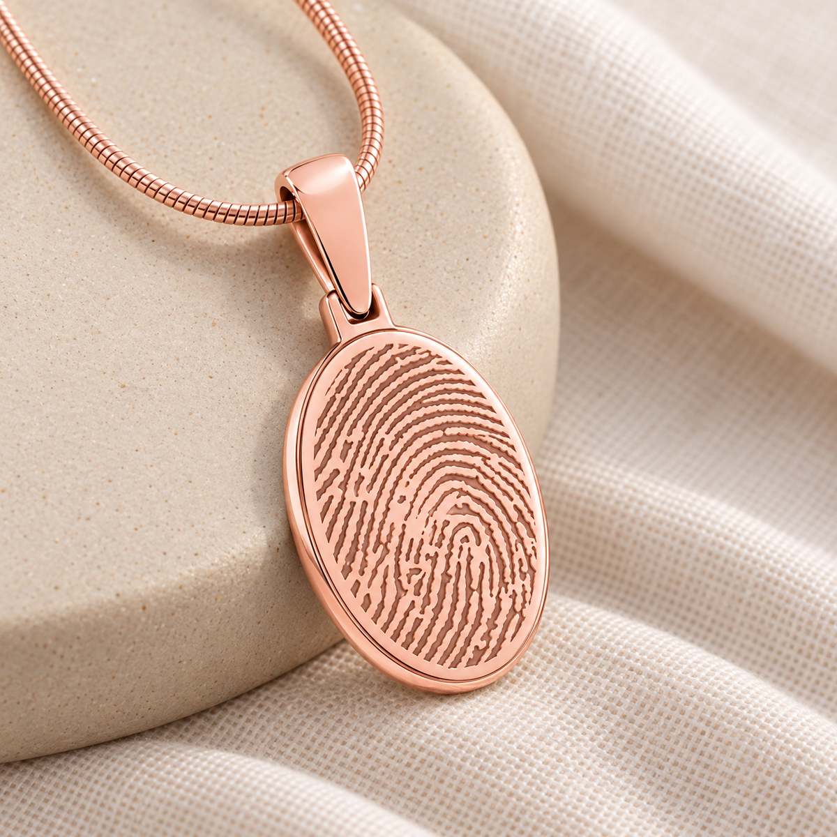 Rose Gold Plated Oval Fingerprint Necklace — alternate view — evr4730rg