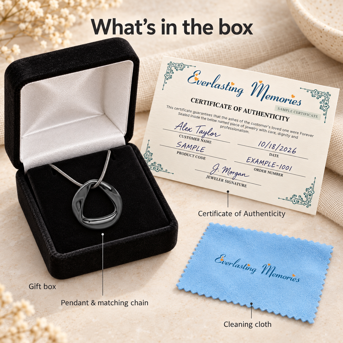 Black Plated Helix Round Forever Sealed Memorial Jewelry — whats in box — evr20020blfs