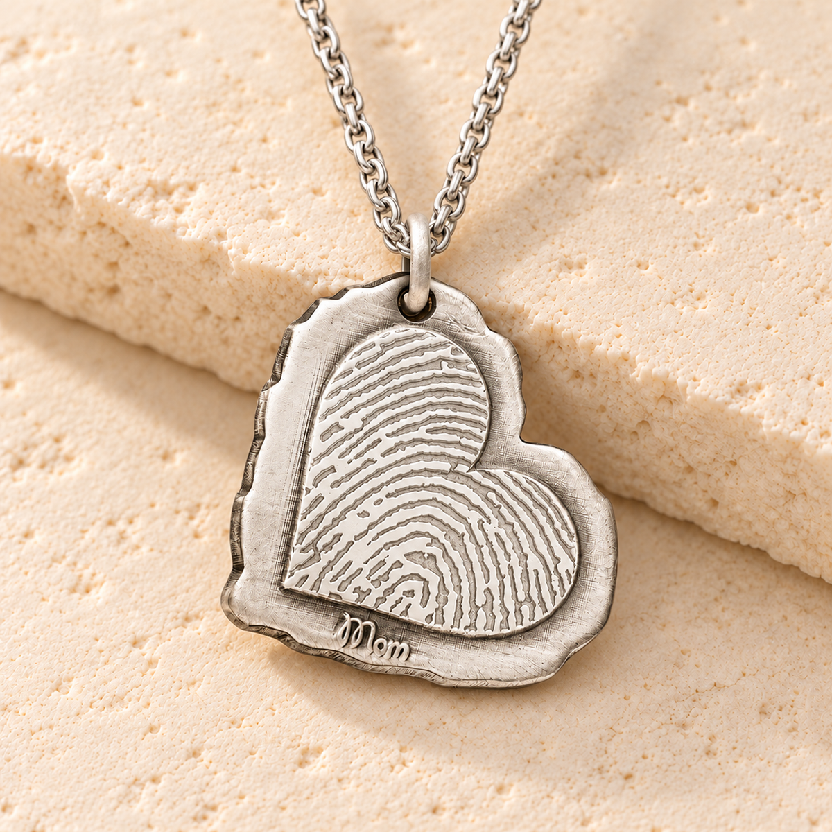 Sterling Silver Antique Heart Fingerprint Necklace — main — evr4722ss