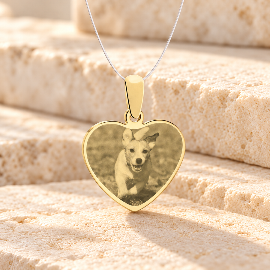 Heart Photo Engraved Gold Plated over Stainless Pet Guardian