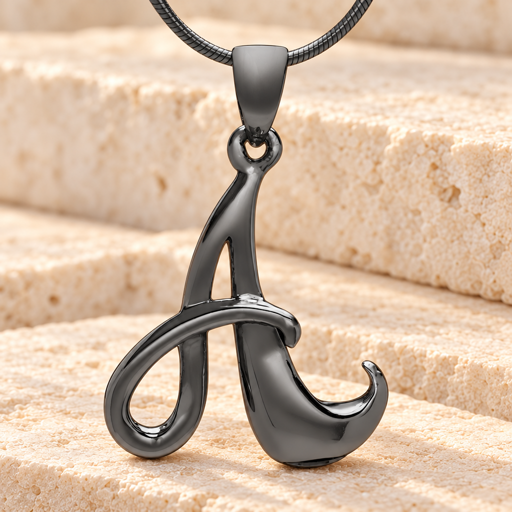 Black "A" Initial Cremation Jewelry — main — evr6421b
