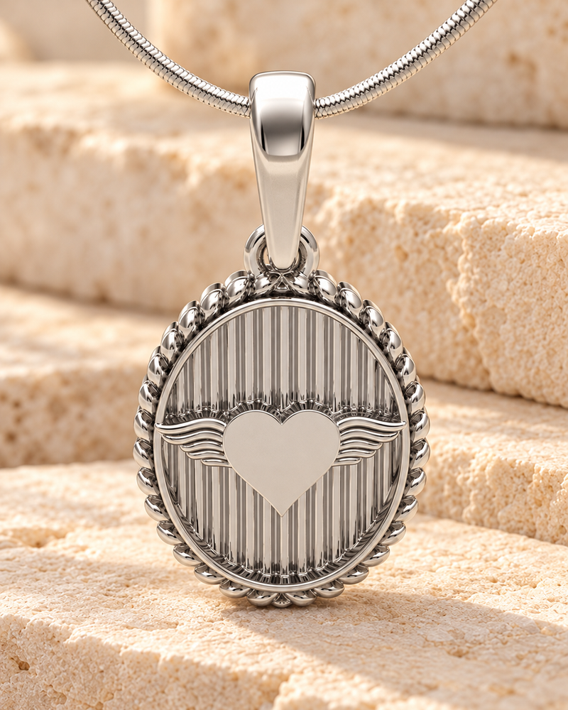 14K White Gold At Heart Oval Forever Sealed Memorial Jewelry