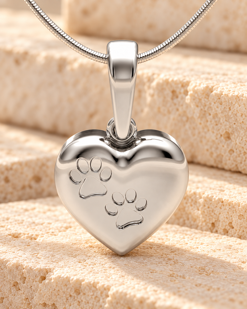 Solid 14k White Gold Paws Heart Forever Sealed Memorial Jewelry