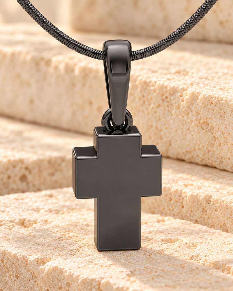 Black Plated Faithful Cross Forever Sealed Cremation Jewelry