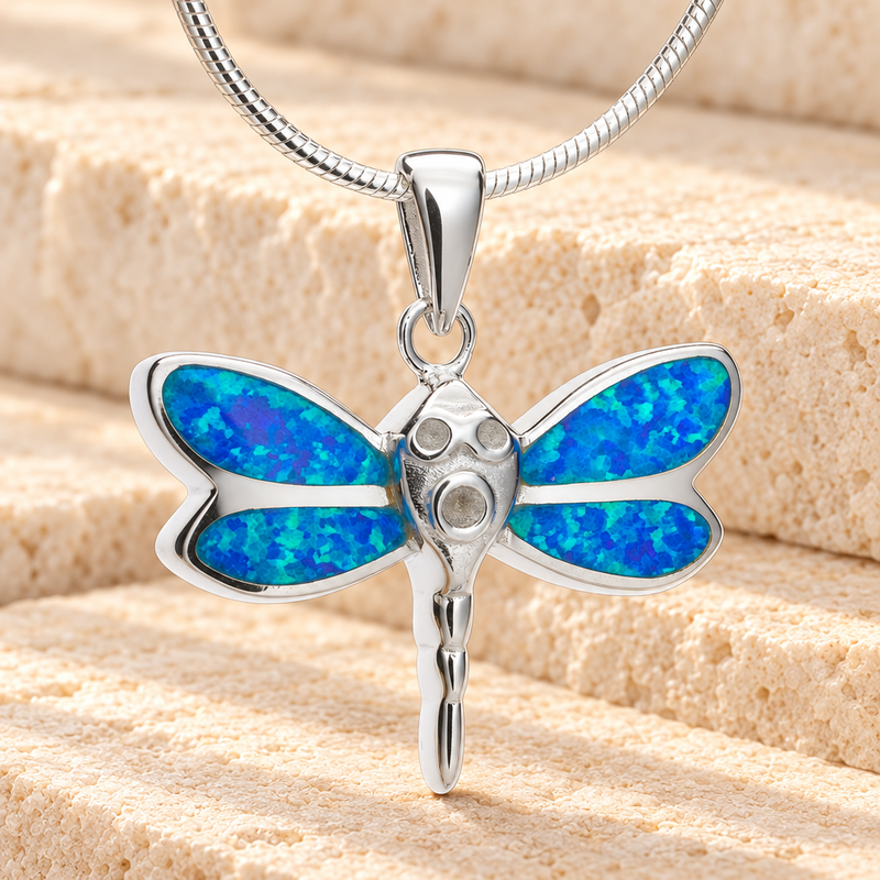 Blue Soaring Dragonfly Urn Pendant