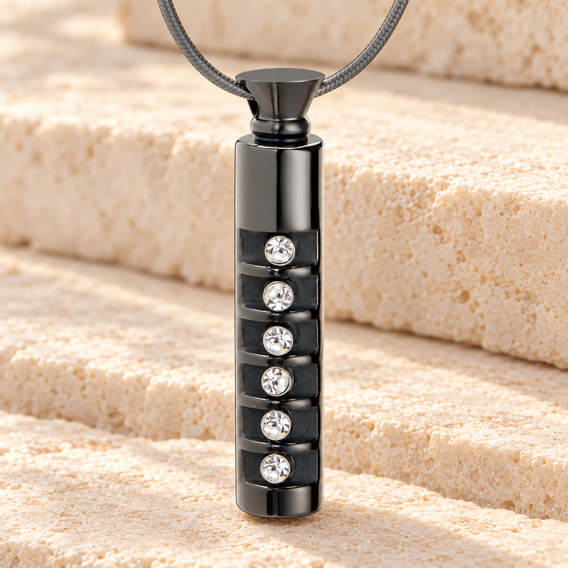Black Marvel Cylinder Cremation Jewelry