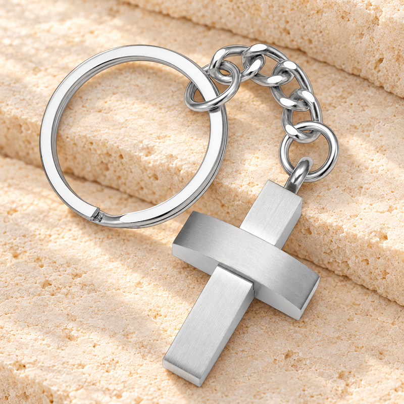 Stainless Trendy Cross Memorial Keychain