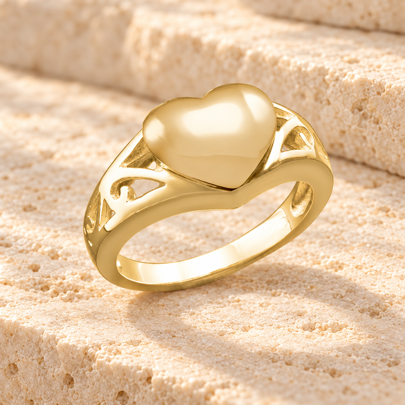 Women's 14K Gold Caring Heart Ring Jewelry Urn