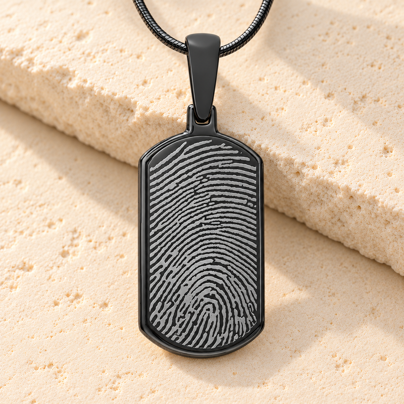 Dog Tag Black Plated Fingerprint Necklace