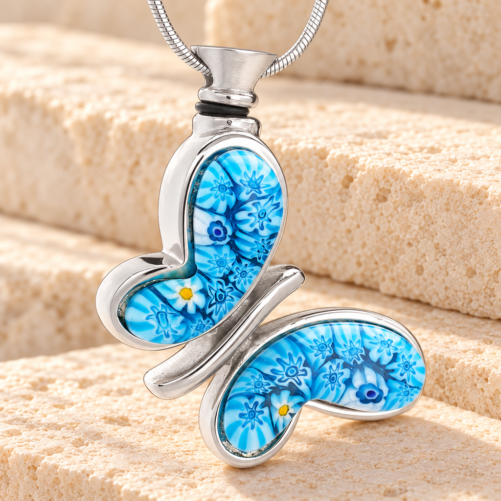 Blue Majestic Butterfly Cremation Jewelry — main — evr6130blue