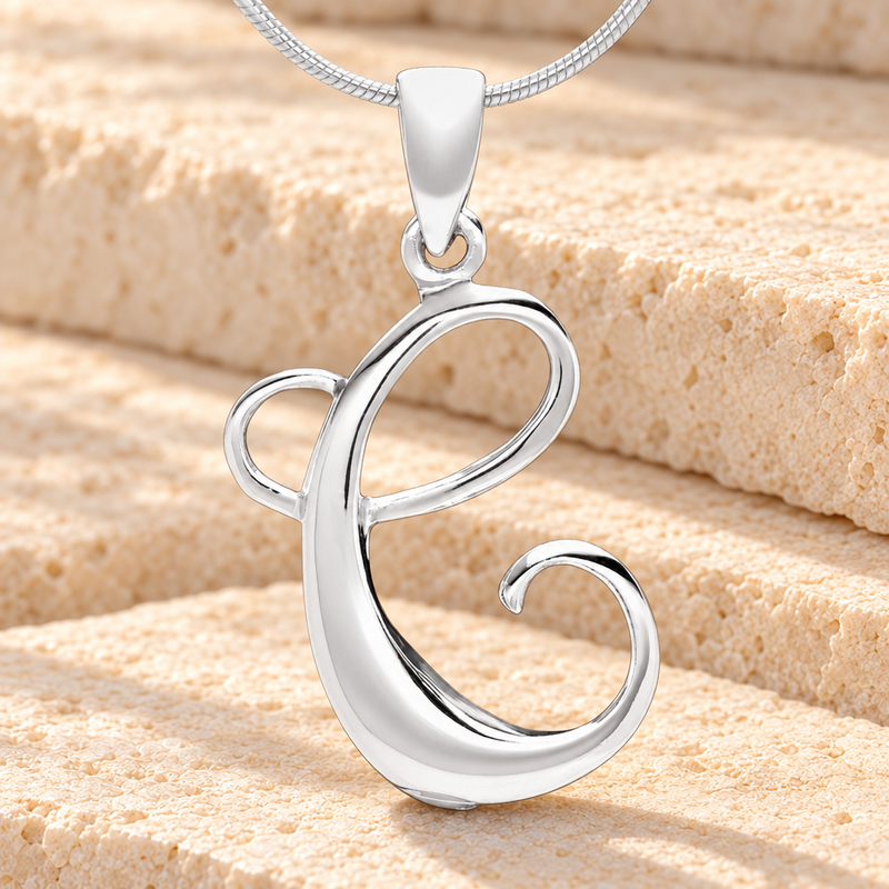 Silver "C" Initial Cremation Jewelry