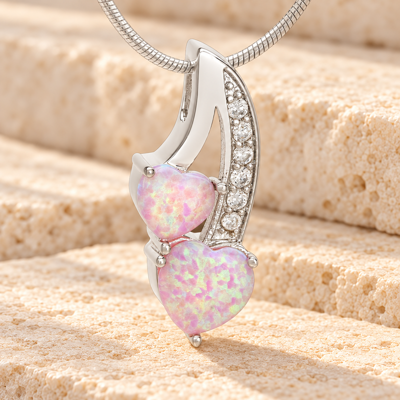 Pink Opal Calming Hearts Cremation Jewelry
