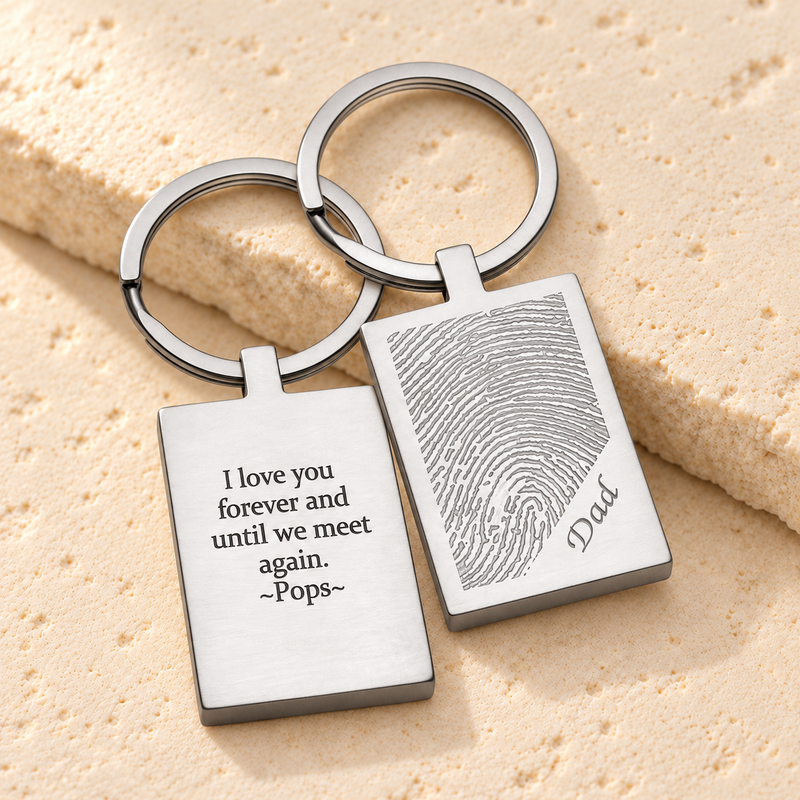 Brushed Rectangle Stainless Steel Fingerprint Keychain