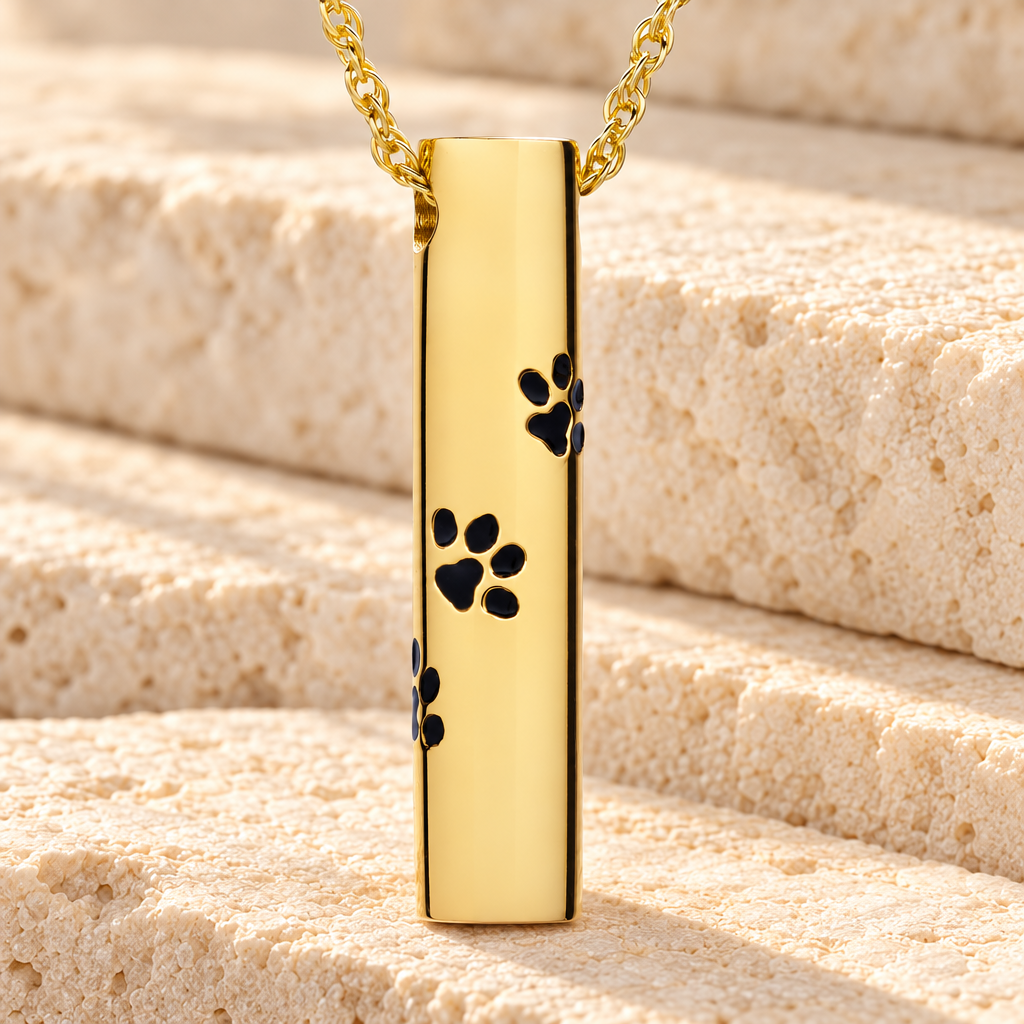 Gold Vermeil Paw Cylinder Urn Necklace — main — evr812gv