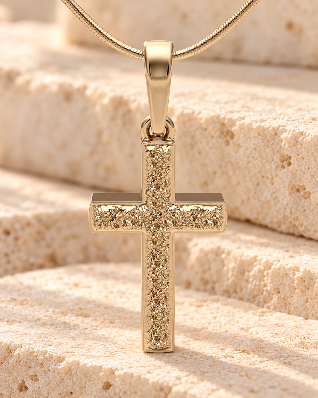 Solid 14k Gold Textured Cross Forever Sealed Memorial Jewelry — main — evr20065kgfs