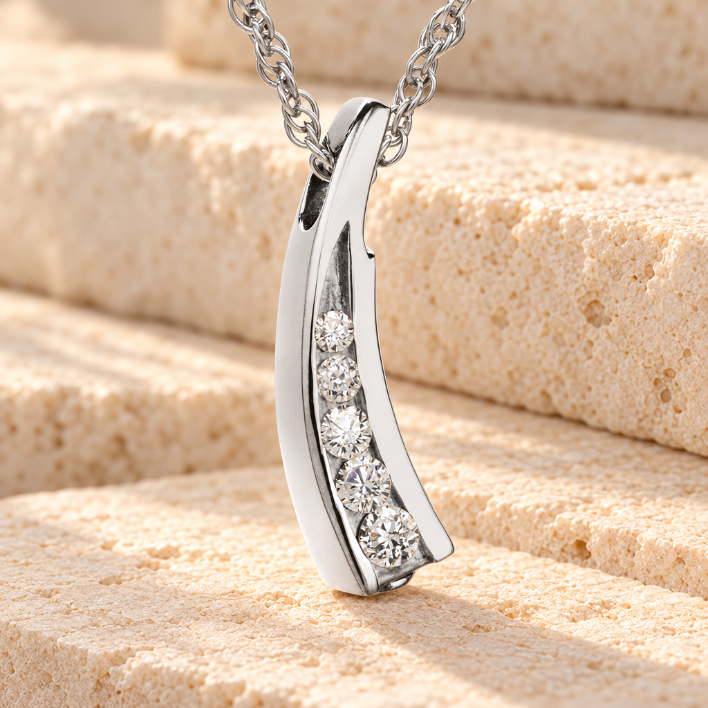Sterling Silver Leaf with Cubic Zirconia Cremation Keepsake — main — evr156ss