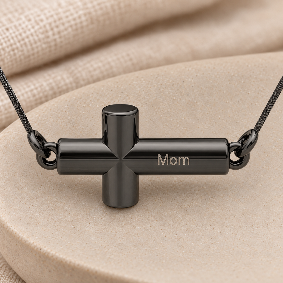 Black Plated Crossroads Forever Sealed Memorial Jewelry — rear engraving — evr20003blfs