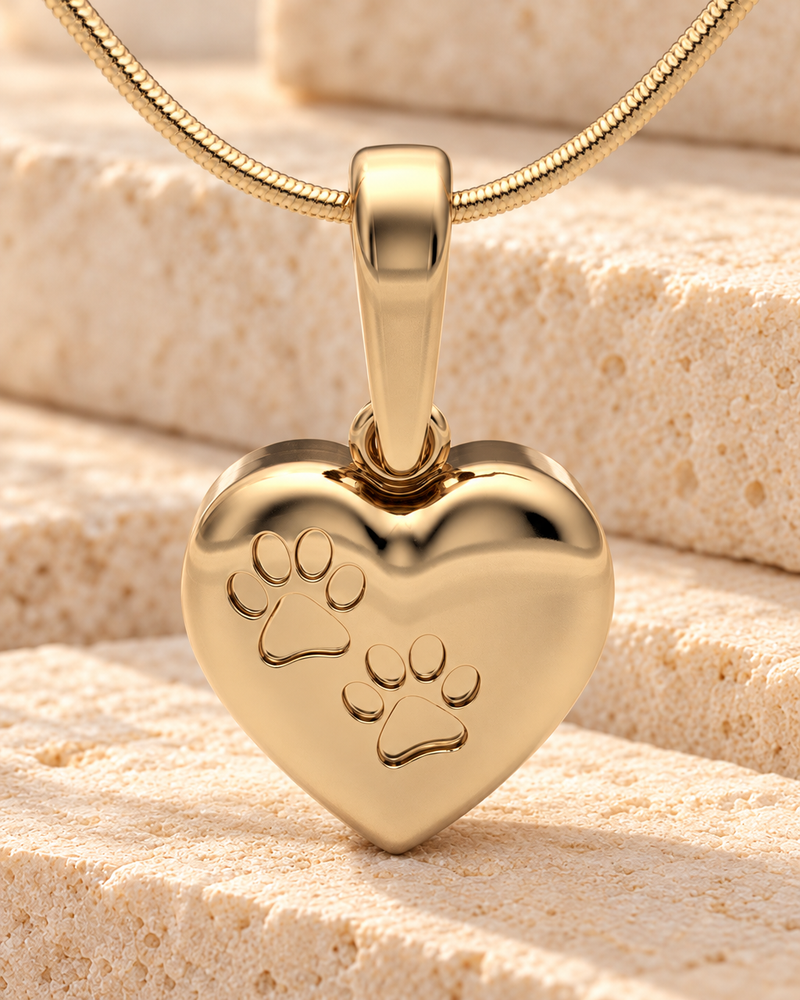Solid 14k Gold Paws Heart Forever Sealed Memorial Jewelry