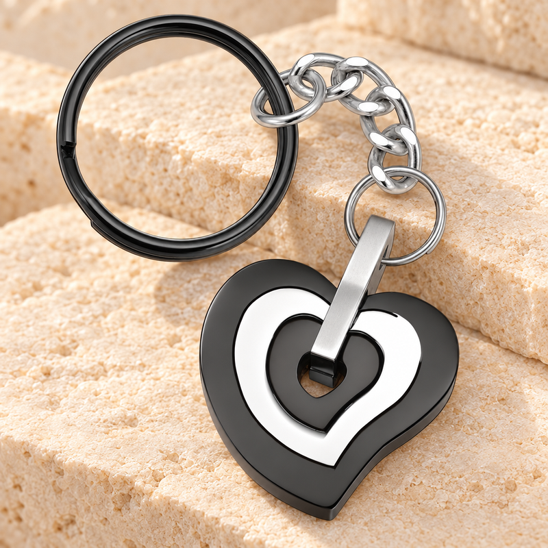 Black and Stainless Sincere Heart Cremation Keychain